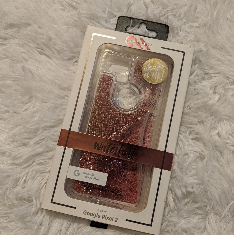 Google Pixel 2 case, pink glitter